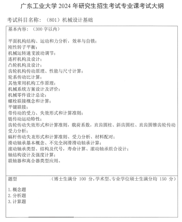 最新解讀！2025年廣東工業(yè)大學(xué)801機(jī)械設(shè)計(jì)基礎(chǔ)考情分析